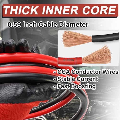 2/0 Gauge Jumper Cables, 40FT 5000A Heavy Duty Jumper Cable for Car Van Truck, Automotive Booster Cables for Jump Starting Dead & Weak Batteries，Transfers Higher Voltage Than 0, 2~12 Gauge - style: 40FT