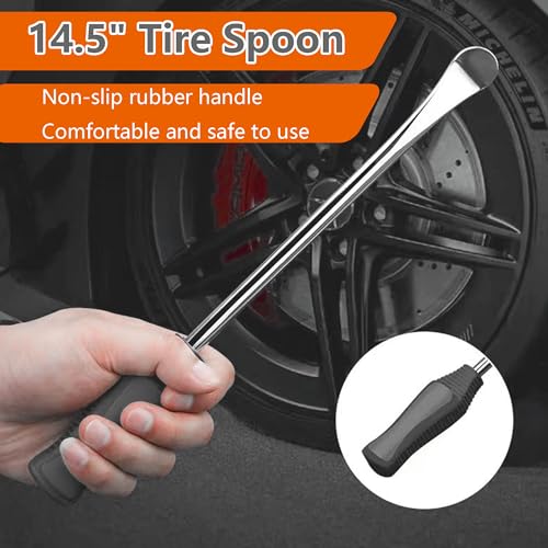 14.5inch Tire Spoons Motorcycle, Lawn Mower,Dirt Bike Tire Spoon Set, Professional Tire Changing Spoons Lever Iron Removal Tool Kit with Bag 3x14.5 inch Tire Irons and 2 Rim Protector - color: GRAY