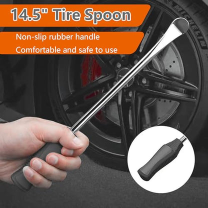 14.5inch Tire Spoons Motorcycle, Lawn Mower,Dirt Bike Tire Spoon Set, Professional Tire Changing Spoons Lever Iron Removal Tool Kit with Bag 3x14.5 inch Tire Irons and 2 Rim Protector - color: GRAY