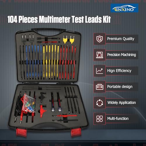 104PCS Automotive Circuit Test Leads Kit Electrical Breakout Leads Automotive Kit Multi Function Auto Diagnostic Tools Multimeter Test Leads Kit with Black Carrying Case