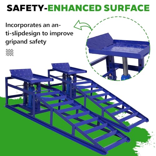 Anwick 2 Pack Hydraulic Car Ramps for Oil Changes, 5T Heavy Duty Steel Truck Ramps, Adjustable Lift Height, Low Profile Car Lift Ramp with Hydraulic Jack, Car Lifts for Home Garage (Blue, 45") - color: Blue