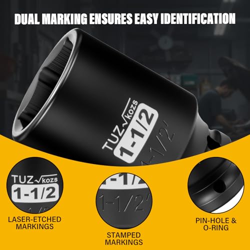 1/2 Inch Drive 1-1/2 Inch Deep SAE 6 Point CR-MO Impact Socket | Radius Corner Design,Square Chamfered Opening,Axle Nut Impact Grade Socket for Easy Removal - size: 1/2” Drive 1-1/2 Deep, style: 1/2" Drive Deep Socket