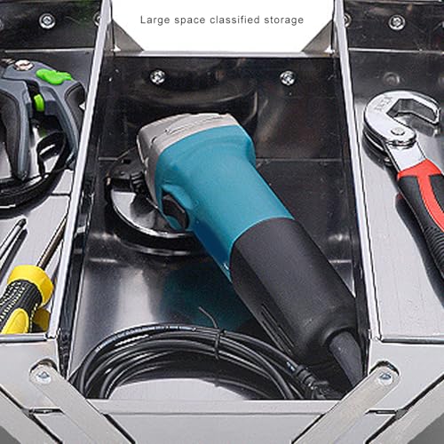Metal Cantilever Tool Box, 3 Trays 2 Tiers Stainless Steel Large Toolbox Organizer, Rustproof Portable Tool Box Organizer Storage for Home Automotive