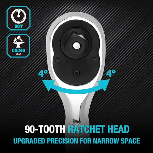 DURATECH 3PCS Stubby Ratchet Wrench Set, 90-Tooth 1/4" 3/8" 1/2" Drive Socket Wrench, Mini Small Ratchet with CR-MO Head, Quick-Release & Reversible Design, Full Polished, EVA Organizer - style: 1/4" & 3/8" & 1/2" Ratchet Set (3-Piece)
