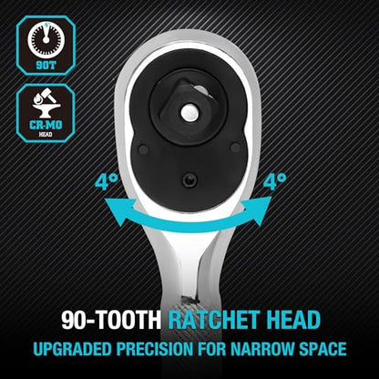 DURATECH 3PCS Stubby Ratchet Wrench Set, 90-Tooth 1/4" 3/8" 1/2" Drive Socket Wrench, Mini Small Ratchet with CR-MO Head, Quick-Release & Reversible Design, Full Polished, EVA Organizer - style: 1/4" & 3/8" & 1/2" Ratchet Set (3-Piece)