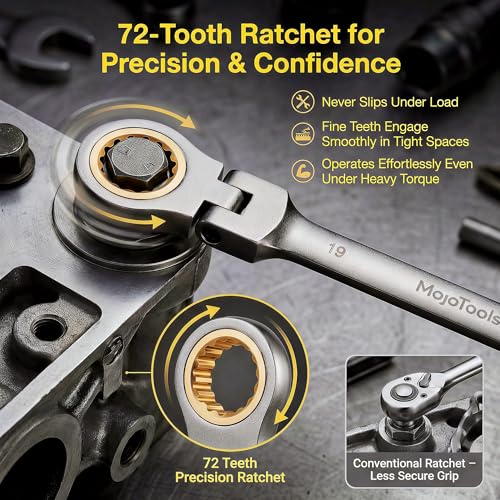 23-Piece Metric Wrench Set, Ratcheting Wrench Set with 8-24 mm Flex-Head Combination Wrenches, 9 Allen Keys, 72-Tooth Cr-V Steel, Nickel Plated, Organizer Bag