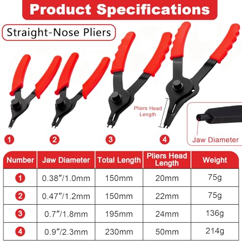 Doaho 10pcs Snap Ring Pliers Set,Internal & External Circlip Pliers for Removal and Installation of Automotive Retaining Rings With Straight/Bent Jaw,Hook and Pick - Storage Case - size: 10 PCS
