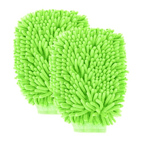 Wuyaoyao 2PCS Car Wash Mitt, 10.14"×7.12" Chenille Microfiber Car Wash Mitts, Scratch-Free & Lint-Free, Absorbent Double Sided Clean Glove for Cars Cleaning, Auto Cleaning Supplies (Fluorescent Green) - color: Fluorescent Green