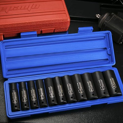 EPAuto 1/2-Inch Drive SAE Deep Impact Socket Set, Cr-V, 6 Points, 11 Sockets - style: SAE - Deep Impact
