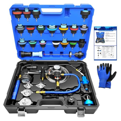 45Pcs Radiator Pressure Tester Kit, Coolant Pressure Tester and Vacuum Refill Kit for Automotive Cooling System Water Tank Leakage Detection