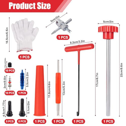 37Pcs Tire Valve Stem Tool,with TR413/414,4-Way Valve Core Removal Tool | T-Handle Puller,Push Rod&Gloves,Valve Stem Removal Tool,Quickly Replacement Tool Kit,Car, Truck, Motorcycle