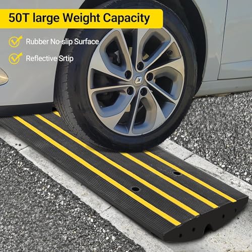 Rubber Driveway Gutter Slope Ramp 48in 2Pack - Rubber Curb Ramps for Driveway, Low Profile Design for Cars, Water Channel for Drainage, Perfect for Driveway Thresholds