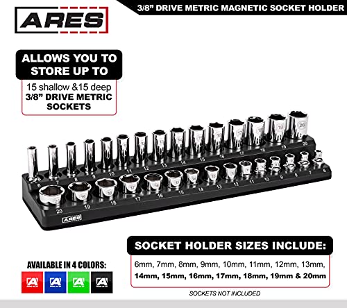 ARES 70235-30-Piece 3/8-Inch Metric Magnetic Socket Holder - Securely Holds 15 Standard and 15 Deep Size Sockets in Place - Keeps Your Tool Box Organized - color: Black (Mm), size: 3/8-Inch Drive - 1-Piece