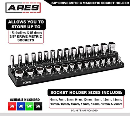 ARES 70235-30-Piece 3/8-Inch Metric Magnetic Socket Holder - Securely Holds 15 Standard and 15 Deep Size Sockets in Place - Keeps Your Tool Box Organized - color: Black (Mm), size: 3/8-Inch Drive - 1-Piece