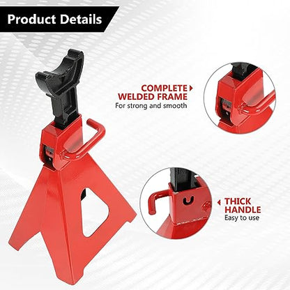6 Ton (12,000 LBS) Automotive Jack Stands | Adjustable Height 14.6"- 24", Heavy Duty Steel Car Lifting Stand for Garages, Repair Shops, Red, 1 Pair