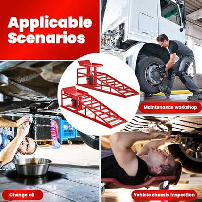 2PCS 5T 11060lbs Hydraulic Car Ramps, Heavy Duty Hydraulic Vehicle Ramps Lift Ramp, Portable Car Ramps for Oil Changes, Car Lifts for Home Garage, Vehicle Auto Garage Repair, Mens Gifts Ideas - color: Red
