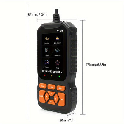 Professional V520 OBD2 Scanner – Advanced Car Diagnostic Tool with Live Data, Check Engine Reset, ABS/SRS Scan, Mode 6 & 8, Oxygen Sensor & Battery Test – Works with All Cars 1996+ (OBDII/EOBD)