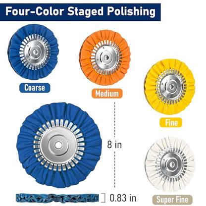 11PCS 8" Airway Buffing Wheels with Flange-Free One-Piece Hub | Flange-Free Installation | 5/8" Arbor Hole | 11mm Thickened Hub | Aluminum Polishing Kit | Mirror Finish | Angle Grinder - size: 8" Airway Buffing Wheels