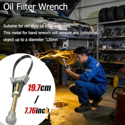 Adjustable Oil Filter Wrench – Heavy-Duty Universal Strap Tool, 60-120mm Universal Adjustable Oil Filter Strap Wrench, Car Diameter Adjustable Oil Filter Removal Strap Wrench Tool, Strap Wrench (1pcs)