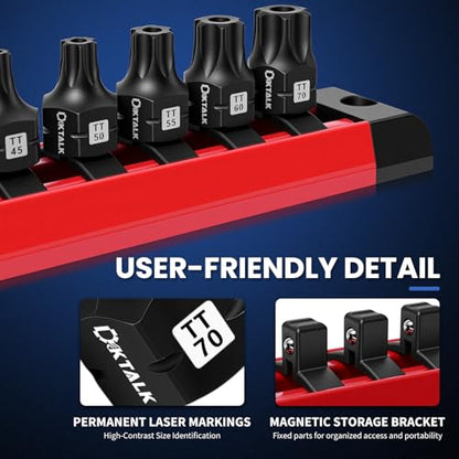3/8" Drive Stubby Torx Bit Socket Set, 13PCS Impact Torx Socket Set, TT10 to TT70, Anti-Roll Design S2 Steel for Impact Use - size: 3/8" Drive socket 13PCS