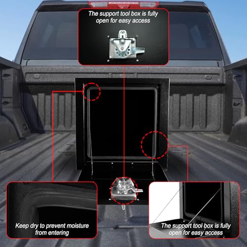 Heavy Duty Steel Plated Underbody Truck Tool Box with T-Handle Lock, Waterproof Tongue Box for Storage with Smooth Surface for Truck, Pickup, RV, Trailer - Black, 18" x 18" x 18" Inch - size: 18" x 18" x 18"