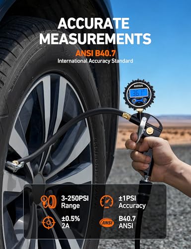 AstroAI Digital Tire Pressure Gauge with Inflator, 3-250PSI Air Compressor Accessories with Heavy Duty Air Chuck Quick Connect Coupler, Fits 1/4" NPT – for Car Truck SUV RV, 1 Pack Compact - size: 1 Pack Compact, style: without case