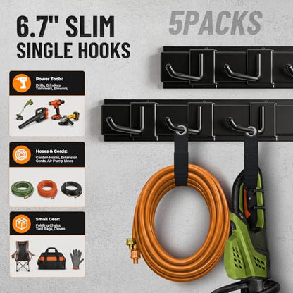 99" Heavy Duty Garage Tool Organizer Wall Mount, Steel Garage Storage Rack Holds up to 900 lbs with Adjustable Hooks, Wall Mounted Tool Organizer for Garage, Shed & Yard, 6 Panels, 13 Hooks & 2 Straps - size: 99"|6 Panels+13 Hooks+2 Straps