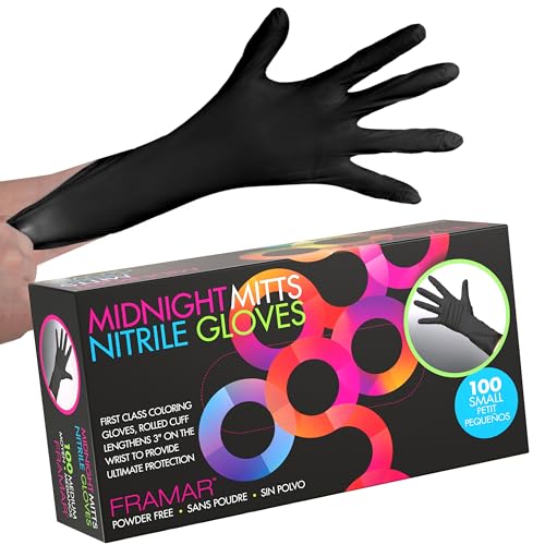 FRAMAR Powder Free Nitrile Gloves Small, Guantes Desechables | For Hair Dye 12 INCH Latex Free Gloves Disposable, Cleaning, Tattoo, Extra Durable & Resistant, 100 Pack - size: Small (Pack of 100)