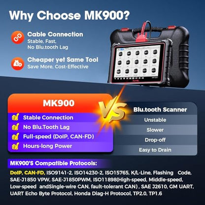 Autel MaxiCOM MK900 Bidirectional Scanner: 2026 Up of MaxiCheck MX808S MK808S, Work as MK900-BT MK900BT MX900 OBD2 Diagnostic Tool w/ 3000+ Active Test, 40+ Service, CAN-FD&DOIP, All System, FCA 11 OS
