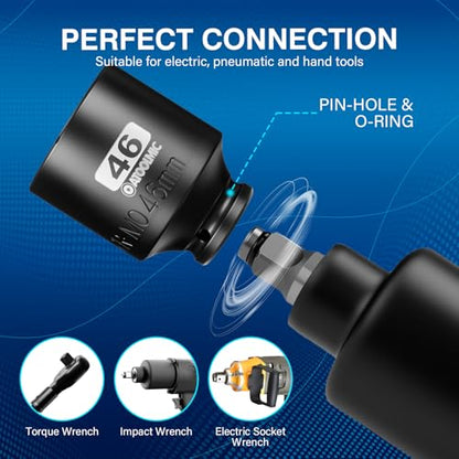 1/2 Inch Drive x 46mm Deep 6PT CR-MO Impact Socket for Removing Axle nut | Metric Socket,6-Point Radius Corner Design,Two Size Markings,Square Chamfered Opening,For Removal of Axle Nut - size: 46 mm, style: 1/2" Drive Deep Socket