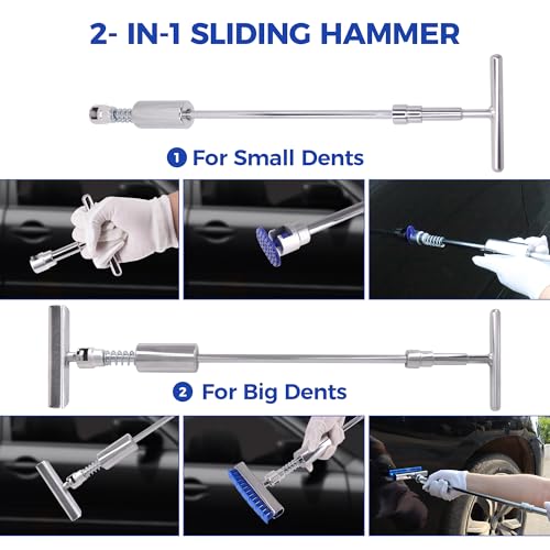 117 PCS Dent Removal Kit, Paintless Dent Repair Kit with Golden Lifter, Bridge Puller, Slide Hammer T-bar Dent Puller, Car Repair Tool for Auto Body Dents,Repairing Dings and Hail Damage