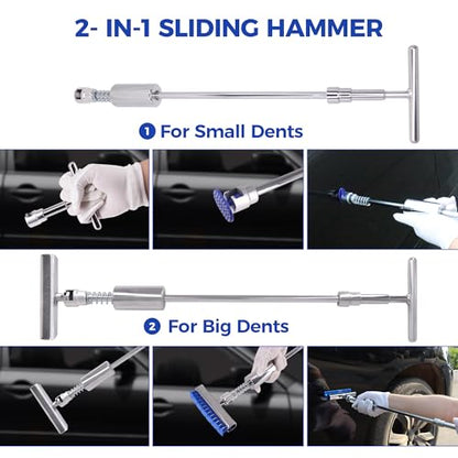 117 PCS Dent Removal Kit, Paintless Dent Repair Kit with Golden Lifter, Bridge Puller, Slide Hammer T-bar Dent Puller, Car Repair Tool for Auto Body Dents,Repairing Dings and Hail Damage