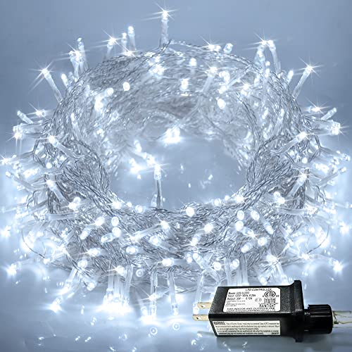 JMEXSUSS 300 LED Christmas Lights Clear Wire, 8 Modes White Christmas String Lights for Tree, Christmas Tree Lights Indoor Outdoor Plug in for Party Wedding Christmas Decorations - color: White, size: 300 LED