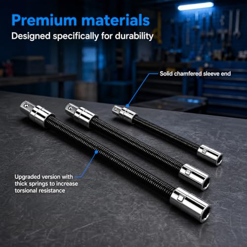3Pcs Flexible Socket Extensions Cable,Flexible Ratchet Extensions Rods,Universal Extensioni Rod for Electric Wrench Socket, Extension Rod for Automotive Tools,Suitable for Narrow Maintenance Areas