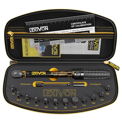 LEXIVON Bike Torque Wrench 1/4-Inch Dr. 15-Piece Kit | 72-Tooth Gear, Dual-Direction Click Type 2~26 Nm / 17.7~230.1 in-lb (LX-191) - style: Bike Torque wrench kit