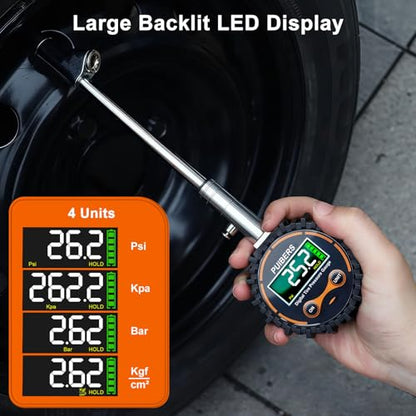 Semi Truck Digital Tire Pressure Gauge 200 PSI with LCD Color Screen, Heavy Duty Dual Head Chuck Tire Guage, ANSI B40.1 Certified - for Semi Trucks, Trucks, Cars, SUVs - size: 200PSI Truck Digital New