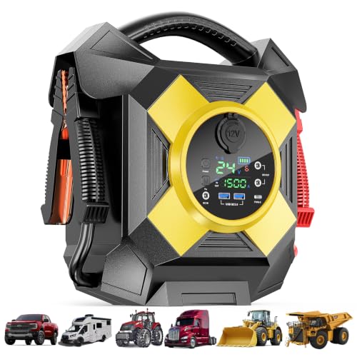 DM2464 24V Jump Starter Heavy Duty, 15000A Peak Lithium Battery Booster Pack for Semi Trucks,-40°F Cold Starts All 99L Gasoline & 50L Diesel Engines (Class 8) - color: yellow