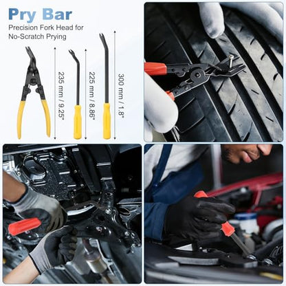 17Pcs Hook and Pick, Rotary Head Magnetic Pickup Tool Clip Pliers Plastic Pry Pieces Large Small Hook Pry Bar Gasket Scraper for Remove Hoses Gaskets Car Panel Fastener, Yellow - color: Yellow
