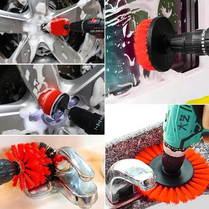 8 Pcs Drill Brush Attachment Set, Power Cleaning Scrub Brush Kit with Extend Long Attachment, All Purpose Drill Scrub Brushes for Car, Grout, Floor, Tub, Bathroom and Kitchen (red) - color: Red