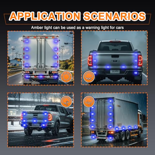 2PCS Rechargeable Flashing Lights 12-LED Blue Beacon Strobe Lights | Battery Powered Warning Emergency Caution Lights, Magnetic Strobe Lights for Trucks Vehicles Trailers Car ATV Van RV SUV - color: Blue