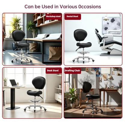 Kaleurrier Office Drafting Chairs with Backs,Adjustable Height | Ergonomic,Heavy Duty Drafting Stool with Wheels,for Art Studio Standing Desk Kitchen Garage Shop Office Dental Hair Salon - color: Black