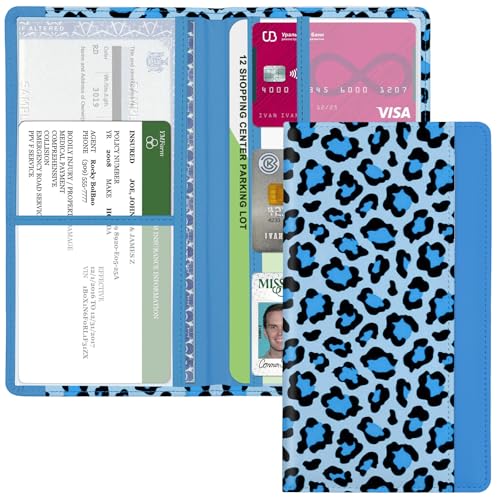 Car Registration and Insurance Holder, with Magnetic Closure for License, Cards and Documents, All Vehicle Needs and Car Accessories (Leopard-Blue) - color: Leopard-Blue