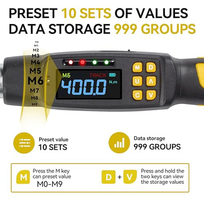 1/2 Drive Digital Torque Wrench with Adapters, 15-295 ft-lb (20-400 Nm), ±2% Accuracy, 72-Tooth Ratchet Head, Buzzer & LED Alerts, for Truck, SUV, Tires, Lug nuts & Wheels - size: 1/2" 400Nm