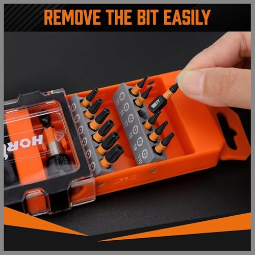 HORUSDY Tamper Proof Torx Bit Set, 13-Pieces T5-T40 Security Torx Bits with Magnetic Tips, Torque Star Bits with 2.1" Self-locking Quick Change and Storage Box, S2 Steel - style: New Version