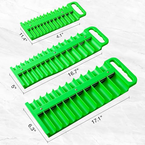 Reniteco Magnetic Socket Organizer Set, 3-Pack, 1/4" 3/8" 1/2" Socket Tray | 76-Socket Capacity, 1/4" 22 Pallets, 3/8" 28 Pallets, 1/2" 26 Pallets, Fits Shallow & Deep Sockets, Sockets Not Included - color: Green