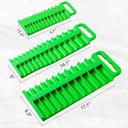 Reniteco Magnetic Socket Organizer Set, 3-Pack, 1/4" 3/8" 1/2" Socket Tray | 76-Socket Capacity, 1/4" 22 Pallets, 3/8" 28 Pallets, 1/2" 26 Pallets, Fits Shallow & Deep Sockets, Sockets Not Included - color: Green