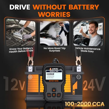 ANCEL BT310 12V 24V Car Battery Tester, Lead-Acid & Lithium Battery Load Tester for 100-2000 CCA, Test Automotive Battery Health, Cranking & Charging System for Car Truck Motorcycle RV ATV Boat & More