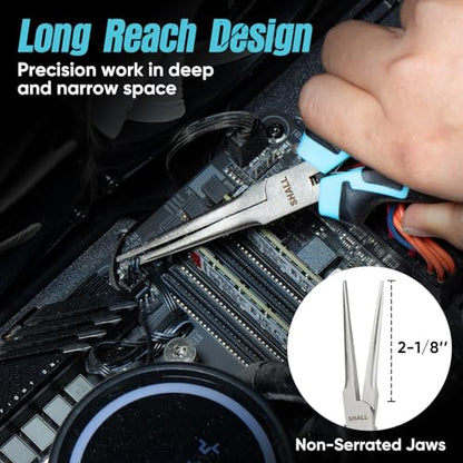 SHALL 6" Mini Needle Nose Pliers Set, 2PCS Long Nose Pliers & Bent Nose Pliers with Comfort Grip Handles, Non-Serrated Small Needle Nose Pliers for Jewelry Making, Bending Wire, Crafts, Home Repair - size: 2PCS 6"