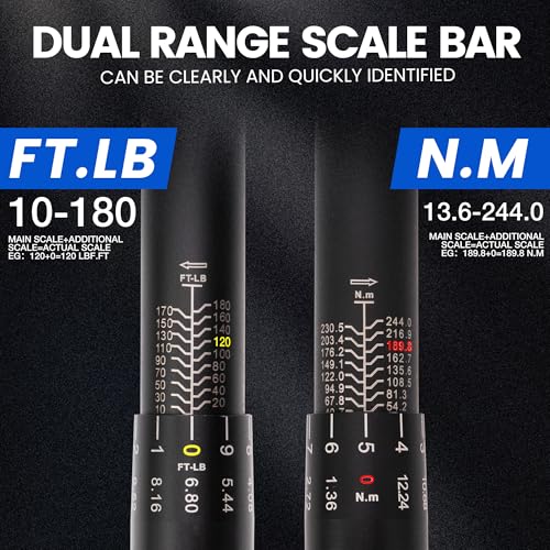 6PCS Click Torque Wrench Set, 1/4" 3/8" 1/2" Drive (20-240 in.lb, 5-50 ft.lb, 10-180 ft.lb), 72-Tooth Ratchet with 4", 5", 6" Extension Bars for Auto, Bicycle & Motorcycle Maintenance - size: 1/2" 3/8" 1/4"DR『10-180FT,5-50FT,20-240IN』