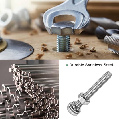 M METERXITY 4-Pack Hex Head Screw Bolt with Nuts Flat & Lock Washers M6x45mm Stainless Steel Bolts and Nuts Kit Fully Threaded Metric Bolt Assortment for Equipment/Machinery - size: M6 x 45mm